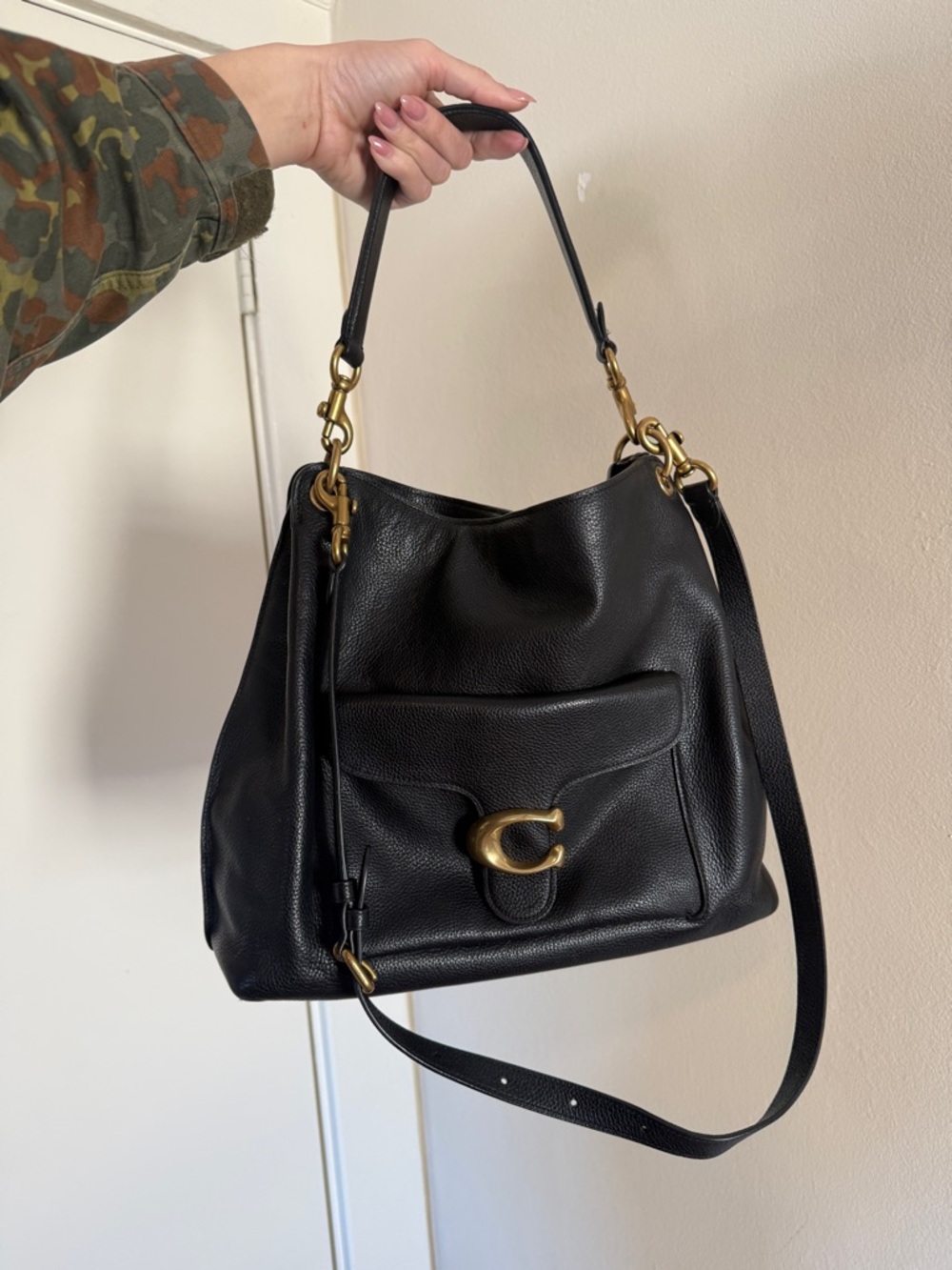 Coach Tabby Hobo Black Leather Shoulder Bag with Gold Hardware